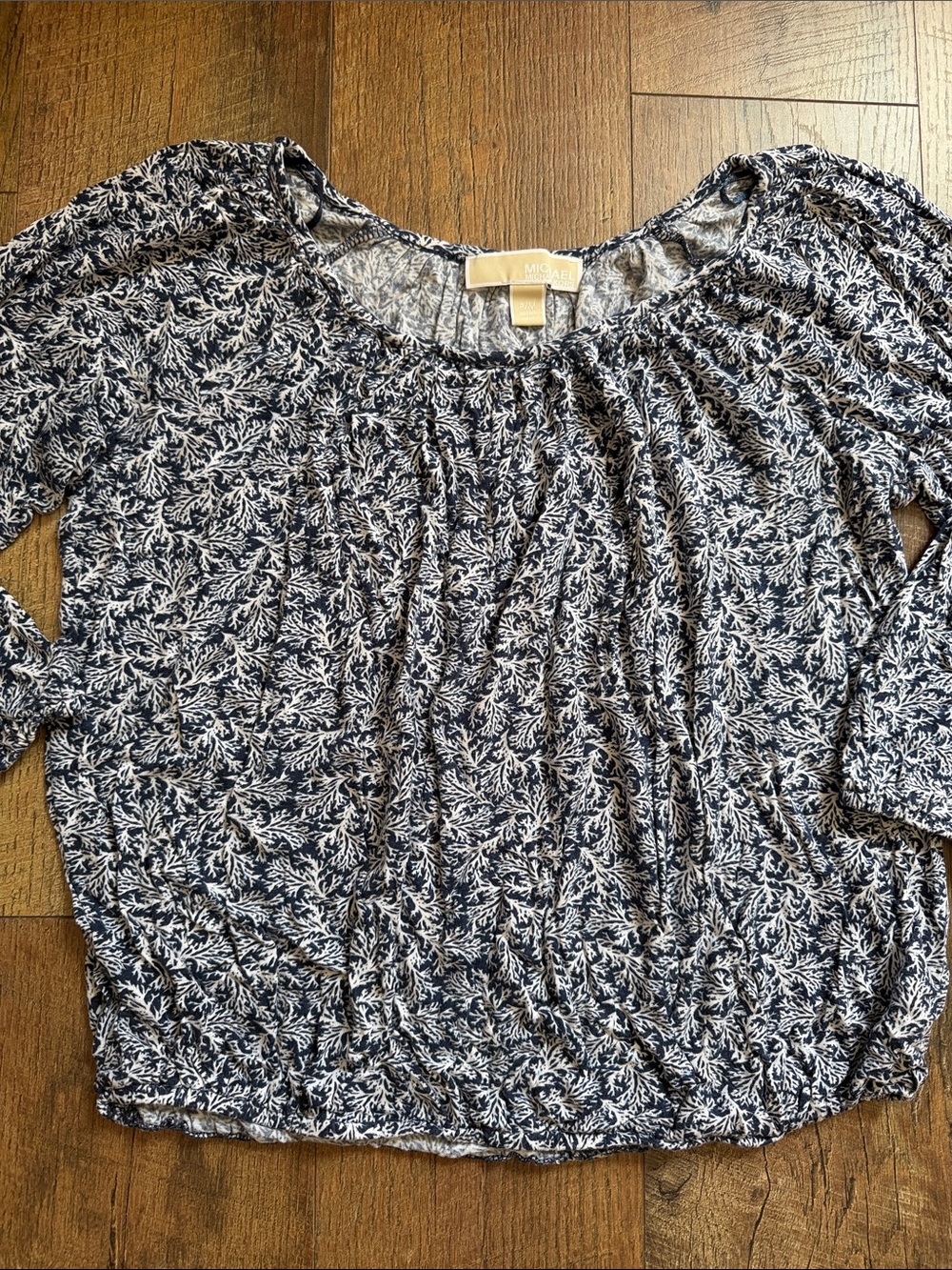 Michael Kors Navy & White Floral Print Peasant Top